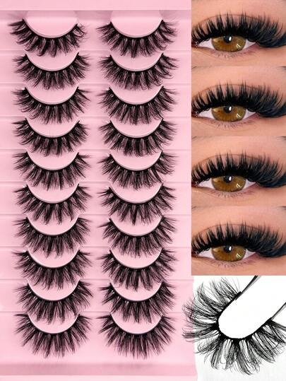 10 זוגות ריסים מלאכותיים D תלתל דקים מוצלבים 3D פו מינק ריסים רכים מתולתלים ריסים מלאכותיים עמידים ושימוש חוזרים רצועת ריסים מתאים לאיפור יומי ריסים מלאכותיים ריסים מלאכותיים ריסים בודדים אשכולות