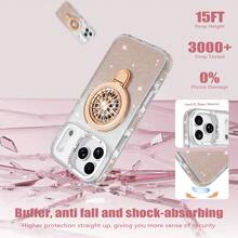 (Giá đỡ con quay hồi chuyển) Viền đính đá, kim tuyến trong suốt, sạc từ tính không dây, giá đỡ ẩn bằng hợp kim PC + Titan, mặt lưng trong suốt chống ố vàng, giá đỡ từ tính trên ô tô phù hợp với 17 Pro Max/16/15/14/13/12/11 - Rượu sâm banh - Xem 4