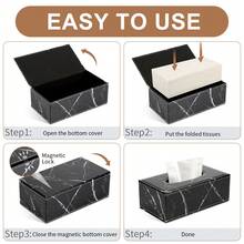 Luxury Marble Pattern Leather Tissue Box, Suitable For Home/Bathroom/Office, Fits Multiple Tissue Sizes, Creative Storage Box For Living Room Coffee Table - Black and White - View 6