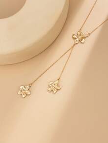 1件复古时尚精致个性化金属叶子流苏Y型项链，魅力十足，适合女性在节日和派对上佩戴，是送给她的礼物。 - 金黃色 - 查看 4