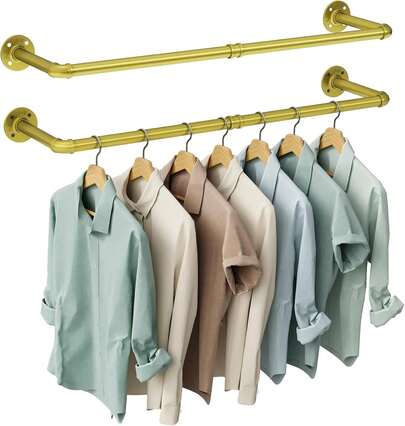2piezas Percheros de Pared para Colgar Ropa Multiusos 92cm Perchas de Hierro Retro,Rieles para Ropa de Tubo Industrial,Pared Repisas para Cuarto,Barras Colgante