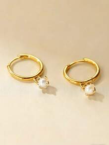 1对时尚简约优雅小巧珍珠耳环，适合日常通勤和夏季佩戴 - 金黃色 - 查看 4