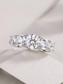 925 Sterling Silver Moissanite Ring, Hypoallergenic, Engagement/Wedding Ring, Minimalist Niche Design, Versatile Daily Wear, Wedding/Anniversary/Birthday Gift, Comes With Gift Box And Certificate - Silver - View 6
