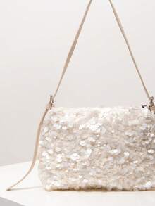 Bolso de hombro con lentejuelas, bolso elegante para mujer, adecuado para gala, atuendos de fiesta, baile de graduación, boda, regalos para mujeres (patrón aleatorio) - Beis - Ver 4