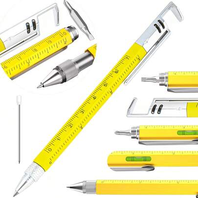 7合1多功能工具笔套装，EDC便携工具，带螺丝刀、尺子和水平仪，小巧口袋多功能工具笔，礼品