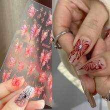 Butterfly Nail Art Stickers Decals 3D Self-Adhesive Blue Purple White Red Black Pink Shining Laser Design Supplies For DIY Manicure Decorations 9 Sheets - Nhiều màu - Xem 5