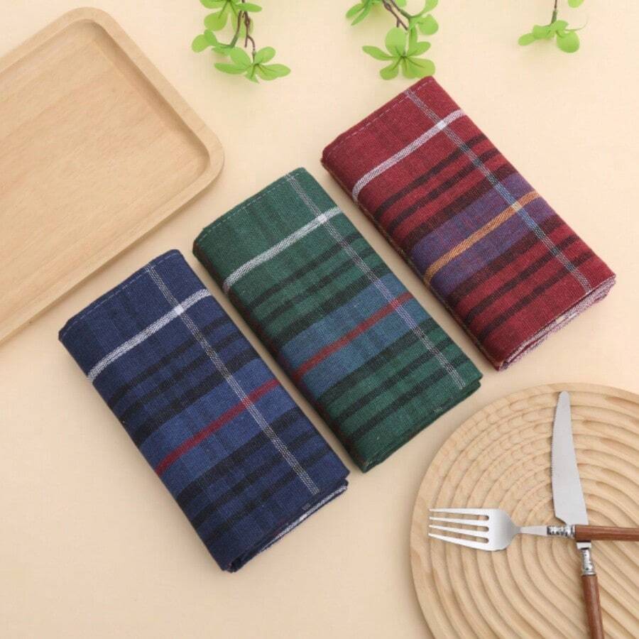 Bộ 1/3/6 chiếc, màu hỗn hợp ngẫu nhiên, khăn lau bếp, họa tiết kẻ sọc caro, khăn lau chùi và rửa chén, 100% cotton mềm mại thấm hút tốt, thích hợp cho quán bar và nhà hàng, kiểu dáng hiện đại, hình chữ nhật, dụng cụ vệ sinh nhà bếp. - Nhiều màu - Xem 1
