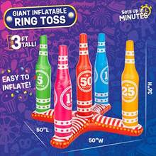FunPark Ring Toss Outdoor Games Giant Pool Toys 3 Feet Tall Inflatable Pool Accessories Outdoor Toys for Adults and Family Pool Game Includes 5 Colorful Rings Durable Backyard Games - Rojo - Ver 4