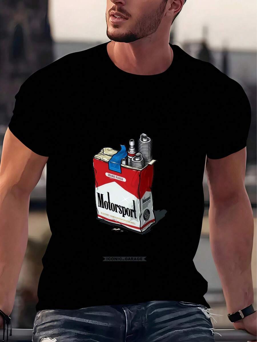 Short-Sleeved, Round-Neck Knit Top, Light And Comfortable. Summer Top For Men, Suitable For Various Occasions Such As Parties, Vacations, And As A Gift. Summer Top With Cartoon Print, Ideal For Outdoor Activities, Beach Parties, And Casual Wear. Lightweight Quick-Drying - 黑色 - 查看 1
