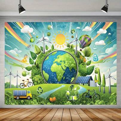 1件地球主题背景横幅，适用于直播背景、派对装饰、生日周年纪念、房间、花园、庭院装饰，室内外均可轻松使用。