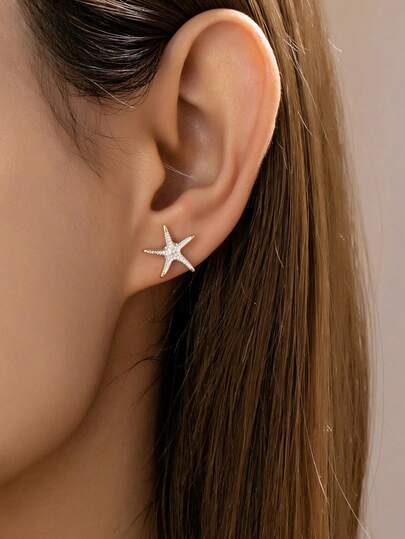 1 Pair Minimalist Starfish Earring For Women, Colorful Enameled Sea Star Earrings For Vocation, Tropical Beach Travel, Souvenir Jewelry Accessories