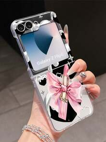 1pc Fashion Simple Matte PC Material Simple Cute Bow Lipstick Element Folding Phone Case, Can Protect And Prevent Falling For: SamsungGalaxy Zflip 3/Zflip 4/Zflip 5/Zflip 6/Zflip 7/ Find N3 Flip/ Razr 50 Ultra/ Razr 60 Ultra/ 60/ Lola Razr 50/XiaomiMIX Flip/Galaxy Z Flip7 FE - Clear - View 4