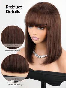 jessie's wig Jessie's 無膠直髮波波頭 4x4 蕾絲前緣無縫人髮假髮 預拔髮 預剪 預打結 預造型 波波頭假髮 180% 密度 8-14 英吋 4# 巧克力棕 - S4 - 查看 4