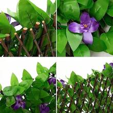 Cerca artificial con hojas falsas, plantas decorativas de plástico para el patio, cerca de madera retráctil, barandilla de pared de jardín - Multicolor - Ver 2