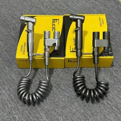 Súng xịt vệ sinh bồn cầu màu xám kim loại mới năm 2026 | Bộ xả bồn cầu điều khiển kép với ống mềm bằng thép không gỉ.
