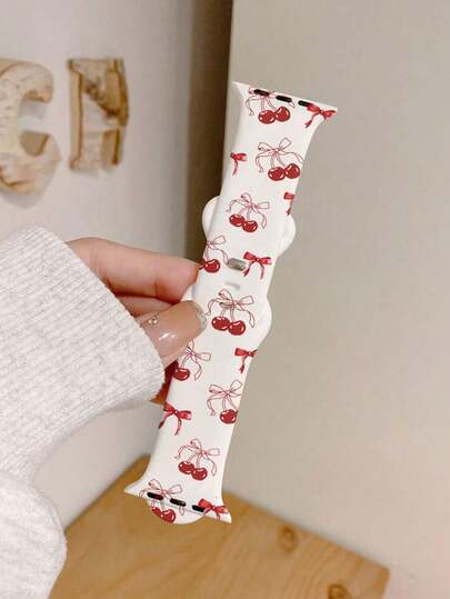 1条柔软弹力透气蝴蝶结樱桃图案替换表带，兼容 38mm 40mm 41mm 45mm 44mm 42mm 46mm 49mm，时尚休闲硅胶表带，兼容 Ultra SE/11/10/9/8/7/6/5/4/3/2/1