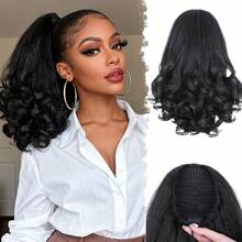 14 Inch Curly Ponytail Wig For Women, Black Synthetic Ponytail Hair Extension, Drawstring Ponytail - 黑色 - 查看 11