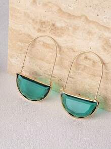 一对创意百搭优雅半圆形水晶耳环，奢华简约珠宝礼品，适合女性日常、派对、旅行佩戴 - 彩色 - 查看 8