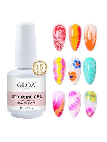 GLOZ 1PC 15ml Transparent Blooming Gel Nail Polish, Removable UV LED Blooming Gel Nail Polish, Can Create Tie Dye Effect, Suitable For Nail Art, Marble, Natural Stone, Watercolor Tie Dye And More, Christmas Nail Polish
