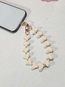 1条奢华金属珠心形手机挂绳，粉色、白色、米色可选，手工串珠腕带，优雅吊坠，含手机夹 - 彩色 - 查看 11