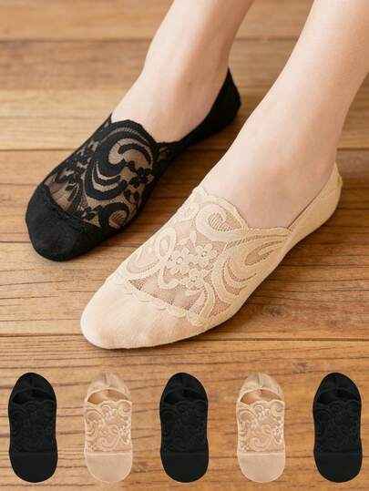 1/5/10 双夏季清凉女士薄款舒适柔软浅蕾丝防掉透气百搭隐形船袜