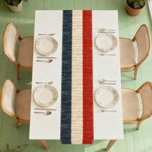 1pc Independence Day Themed Vintage Red, Blue & White Woodgrain Pattern Polyester Rectangular Table Runner, Single-Sided Printing, Suitable For Home, Kitchen, Dining Room Indoor/Outdoor Decor, Great For Holiday Parties And Celebrations - Multicolor - View 9