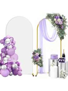 3pcs Metal Wedding Arch Backdrop Stand And Floral Set, Suitable For Wedding Ceremony, Birthday Party, Bridal Shower, Photo Booth, Garden And Floral & Balloon Arch Decor, Baby Shower Decoration - Purple and Gold Arches - View 9
