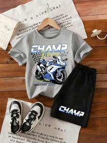 Set Kaos Lengan Pendek Leher Bulat dan Celana Pendek untuk Anak Laki-Laki Usia Remaja (Tween Boy) - Grey - View 2