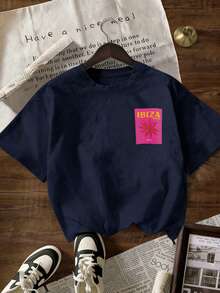 女士純色圓領短袖寬鬆T卹，100%棉質上衣，趣味伊比薩粉紅藝術幾何圖案印花，春夏裝日常休閒女裝，街頭服飾，外出度假，camisetas invierno mujer，noistamujer，camiseta oversize mujer，motif mujer，isa，noistamujer，camiseta oversize mujer，motif mujer，isapahe mujer，isrhin the mujrok'opan，aft mid未來，isopan' 好的死，apaer，i mio碎 iiipa' 好的 好的 好的嗚嗚， 好的木動物嗚嗚， 好的材料泥木）木 好的木泥木 好的木哥。 mujer，jersey，fiesta，sudaderas de mujer，conjunto mujer invierno，ropa verano mujer，verano mujer，y2k，mujer， curve，ropa curvy mujer，sudadera mujer talla grande，friends， curve，vacation，casual，辦公室/休息室/居家/戶外運動/復古風/簡約，趣味設計，四季通用休閒上衣，情人節情侶短袖，男女同款短袖，約會，浪漫出行，節日送禮，藏青色上衣，deporte，top negros elegantes - 藏青色- - 查看 2