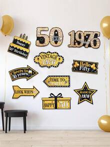 1 Set Black & Gold 50th Birthday Party Signage Cards, Paper Door Decor Couplet Banners For Background Decor, Black & Gold 50th Birthday Party Signage For Wall Decor, Photo Props, Home Decor, Room Decor, Birthday Party Photography Props, Black & Gold Birthday Party Decor, School Opening Ceremony Wedding Decor, Birthday Party Supplies - 50th - View 8