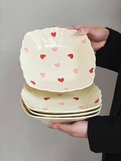 1pc High-Quality Ceramic Plate, INS-Style Heart-Shaped Dish, Cute Dessert Plate For Cakes, Bread, Breakfast, Afternoon Tea Sweets, Steak And Pasta In Western Restaurants