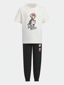 Adidas X MONKEY KINGDOM 联名套装，儿童短袖两件套，印花休闲运动服 - 白色 - 查看 1