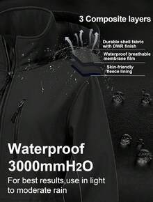 Women's Waterproof Long Trench Coat Fleece Lined Softshell Jacket Lightweight Hooded Raincoat Warm Windbreaker For Outdoor Running Hiking - 黑色 - 查看 4