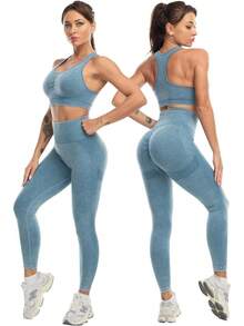 3 Piece Workout Sets For Women Butt Lifting Leggings With High Impact Sports Bra Gym Shorts - 紫色 - 查看 9