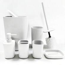 6pcs Bathroom Accessories Set, Bathroom Vanity Sets With Toilet Brush, Trash Can, Tumbler, Soap Dish, Toothbrush Holder & Soap Dispenser - Multicolor - View 10