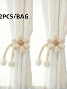2pcs/1pc Set Floral & Faux Pearl Curtain Tiebacks, Polyester Fiber Material Modern Casual Style Flower Decoration Suitable For Thin Or Thick Curtains, No Drill, Adjustable, Applicable For Bedroom, Living Room, Kids Room Curtain Decor - 彩色 - 查看 15