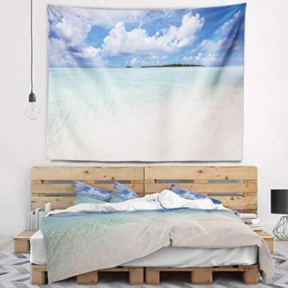 Designart 'Fascinating Maldives Empty Seashore' Seascape Tapestry Blanket Décor Wall Art for Home and Office Created On Lightweight Polyester Fabric Large: 60 in. x 50 in