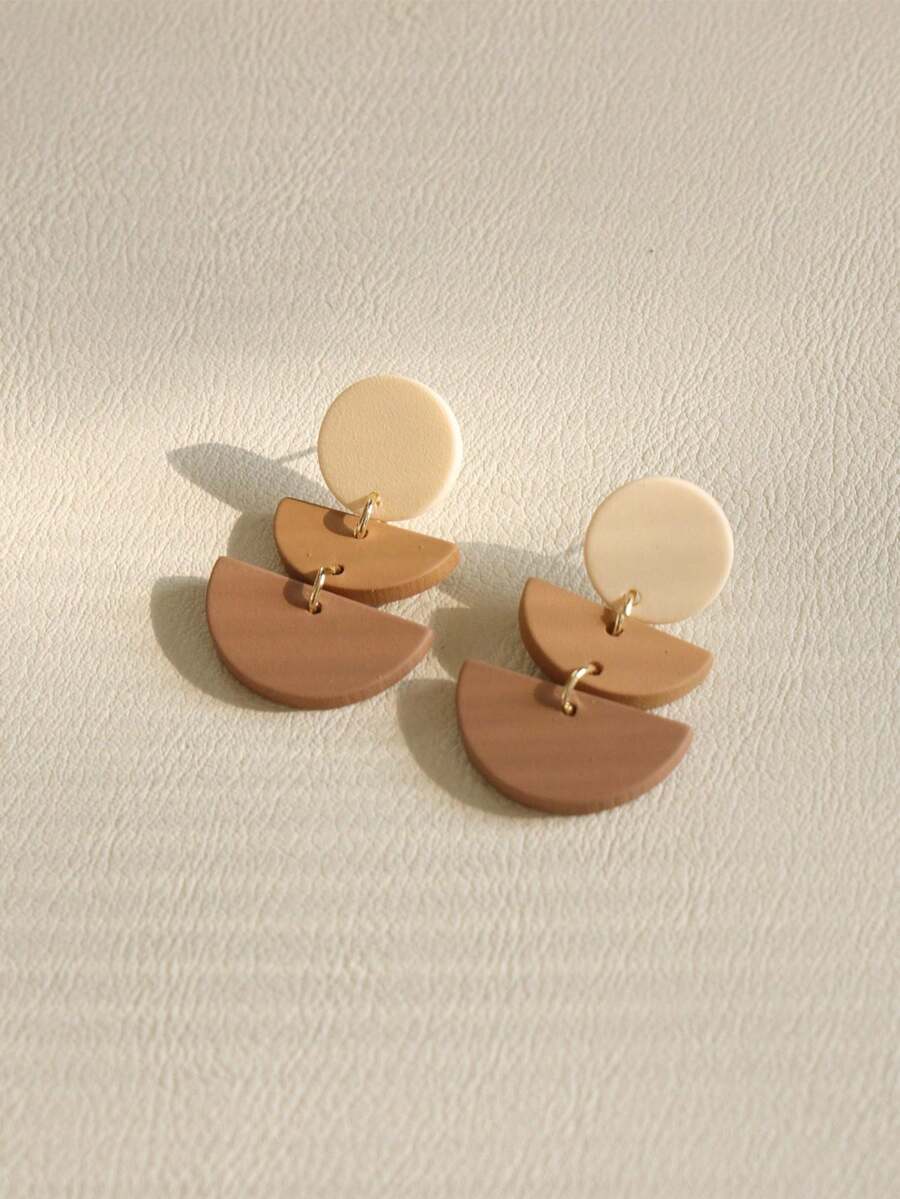 1 Pair Bohemian Style Ombre Brown Half-Circle Acrylic Dangle Earrings, Music Festival Holiday Party Gift For Women - Khaki - View 1