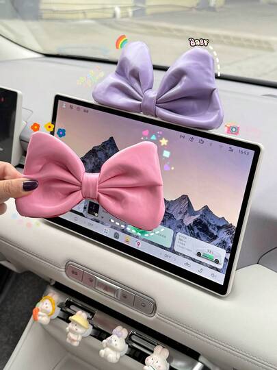 可爱蝴蝶结汽车仪表盘装饰，PU蝴蝶摆件，时尚美观的汽车内饰装饰配件（含背胶）