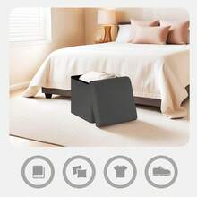 Reposapiés Compacto Tela Teddy 38x38x38cm Puff Decorativo Antideslizante En Color Negro o Gris Multifuncional Para Sala Dormitorio U Oficina. - Gris - Ver 5