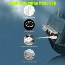 AGUILAMEX Lámpara ventilador de escritorio recargable Luz LED magnético 2 en 1para acampar al aire libre Portátil Mini ventilador de escritorio con luz LED Batería de 2400 mAh carga por USB, con gancho, para acampar, hogar, oficina Versátil Sin soporte - Agua verde azul - Ver 8