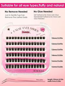 Rikuaild 84pcs Self-Adhesive Fluffy False Eyelash Clusters, 10-16mm Mixed Length Set, No Glue Needed, Fluffy Individual Lashes, Self-Adhesive DIY Eyelash Extension, Pre-Glued Lash Clusters, Natural D Curl Lash Clusters, No Glue Or Makeup Remover Required, False Eyelashes, Lash Clusters , Individual Lashes, Eyelashes, False Lashes - D - View 4