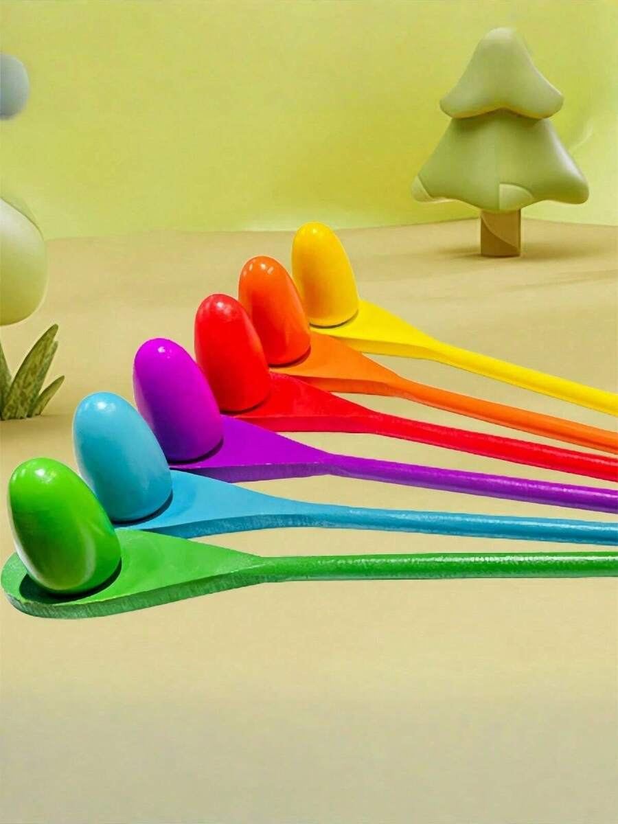 2pcs Sports Competition Egg Balance Ball Running Game Toy Balance Spoon Sensory Training Equipment Outdoor Exercise Game (Product Is Made Of Wood, Some Minor Bumps Are Normal And Do Not Affect Normal Use) - Multicolor - View 1