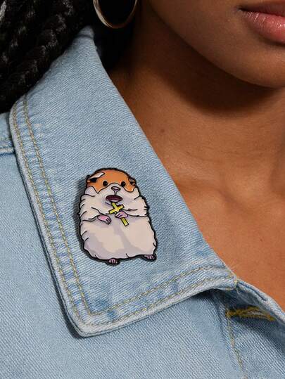 1枚可爱仓鼠珐琅胸针，萌萌老鼠翻领别针，松树领针，徽章，可别在背包上，服装配饰，动物饰品，生日礼物