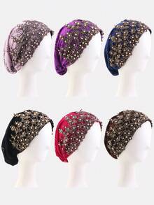 1pc Women's Muslim Shiny Beaded Headscarf Cap, Suitable For Daily Use - Multicolor - View 4