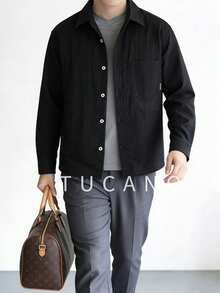Tucano Áo sơ mi nam màu đen xếp ly, chất liệu vải dệt họa tiết, kiểu dáng công sở cổ điển, tay dài, cài cúc tương phản, phù hợp cho cả đi làm và mặc hàng ngày. - màu đen - Xem 3