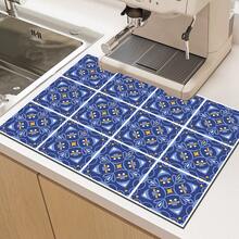 1pc Bohemian Style Square Pattern Printed Absorbent Dish Drying Mat, Espresso Machine Countertop Absorbent Mat, Sink Drain Mat, Soft Faucet Absorbent Mat, Sink Cup Mat, Home Decor, Kitchen & Bathroom Accessories - Multicolor - View 9