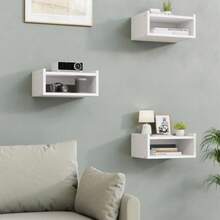 VELI Juego de 2 Buró Flotante Minimalista para Recámara Mesa de Noche Moderna con Almacenamiento Abierto y Estructura Estable Repisas de Pared para Proyector para Sala Color Blanco - Blanco - Ver 7