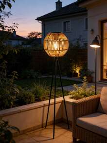 1pc Solar Rattan Floor Lamp, Woven Rattan Texture Plastic Solar Garden Light, Suitable For Yard, Path, Porch, Garden, Auto On At Dusk Solar Lantern - A - View 1