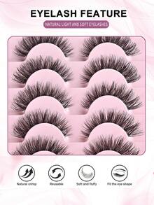 7对猫眼假睫毛，自然短款纤细假睫毛，浓密猫眼假睫毛，中长款，自然混合簇状假睫毛，全长半截纤细款。 - 查看 3